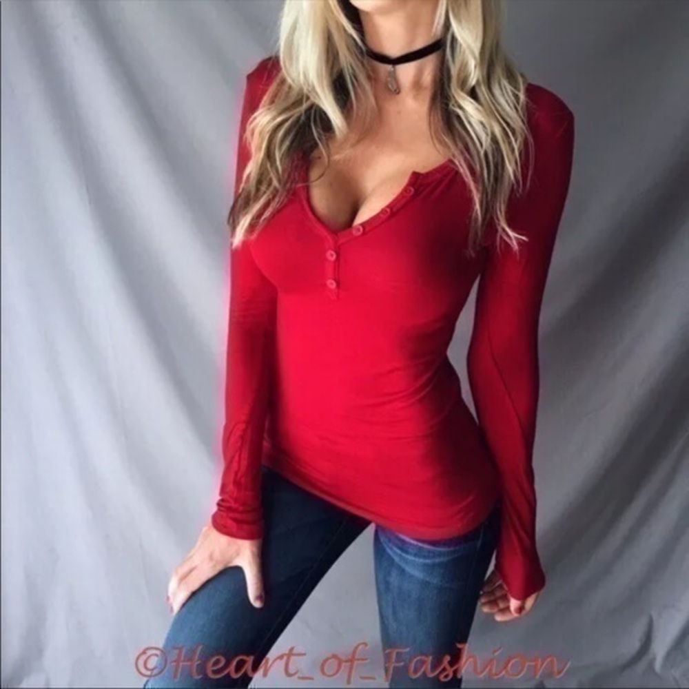 Active USA Long Sleeve Button Stretch Henley